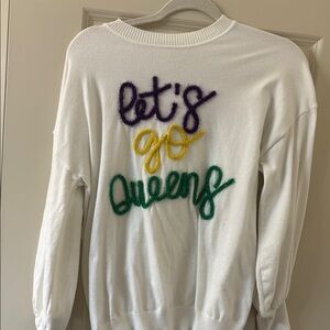 Women's White Sweater with Colorful Text